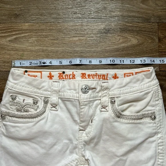 Rock Revival White Jean Shorts with Distressed Hem - Picture 7 of 8